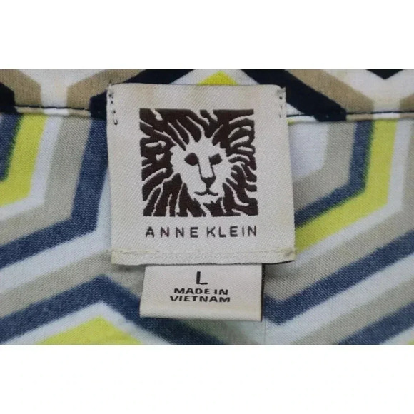 Ann Klein Full Zip Geometric Roll-Tab Sleeves Silky Top-Size Large - Picture 7 of 11